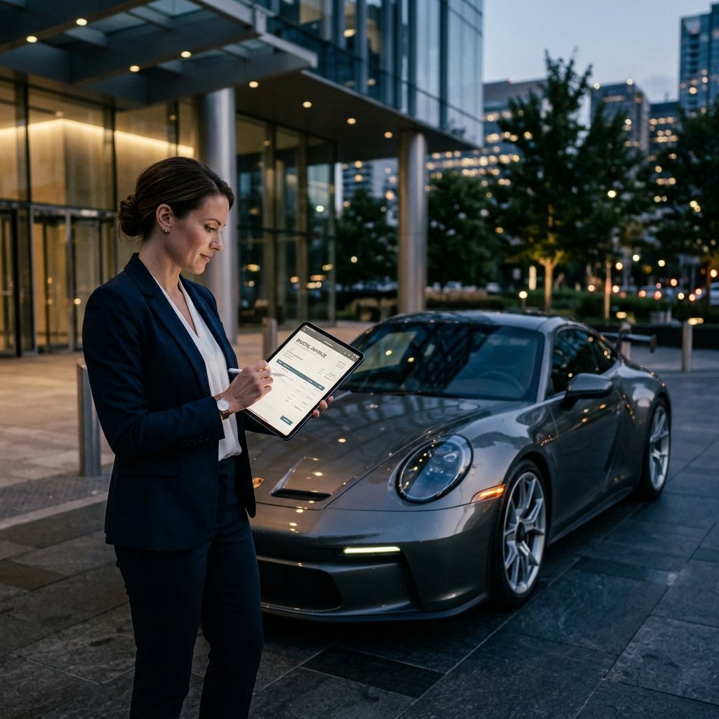 Professional car rental invoice management on a tablet
