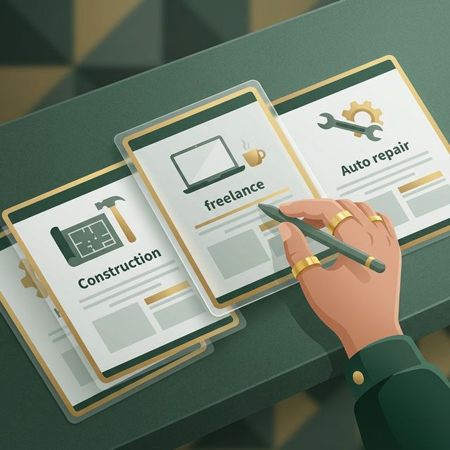 Multiple professional estimate templates fanned out showing construction, freelance, and car repair designs