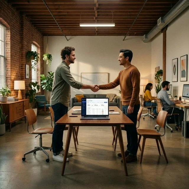 Creative agency team discussing recurring revenue and retainers